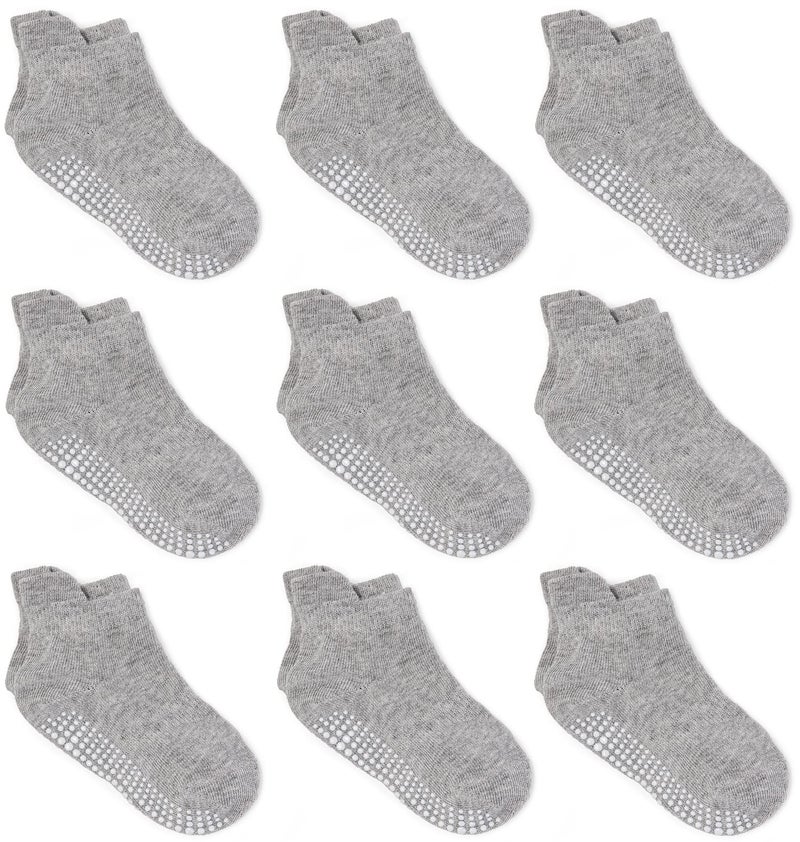 ZAPLES Baby Non Slip Grip Ankle Socks with Non Skid Soles for Infants Toddlers Kids Boys Girls, Gray, 4-7 Years - Image 1